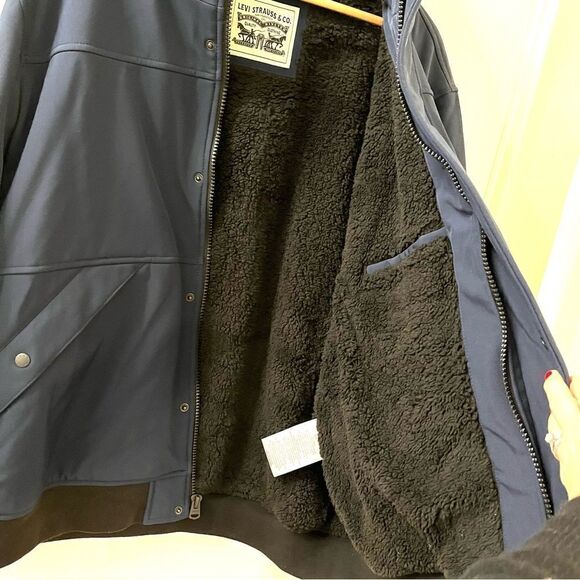 Men’s Levi Strauss Soft Shell Sherpa Lined Hooded Jacket, Navy, XXL, NWT - Picture 4 of 9